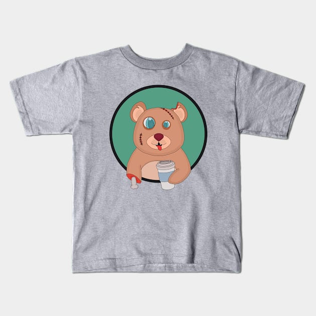 Coffee Zombie Bear Kids T-Shirt by DiegoCarvalho